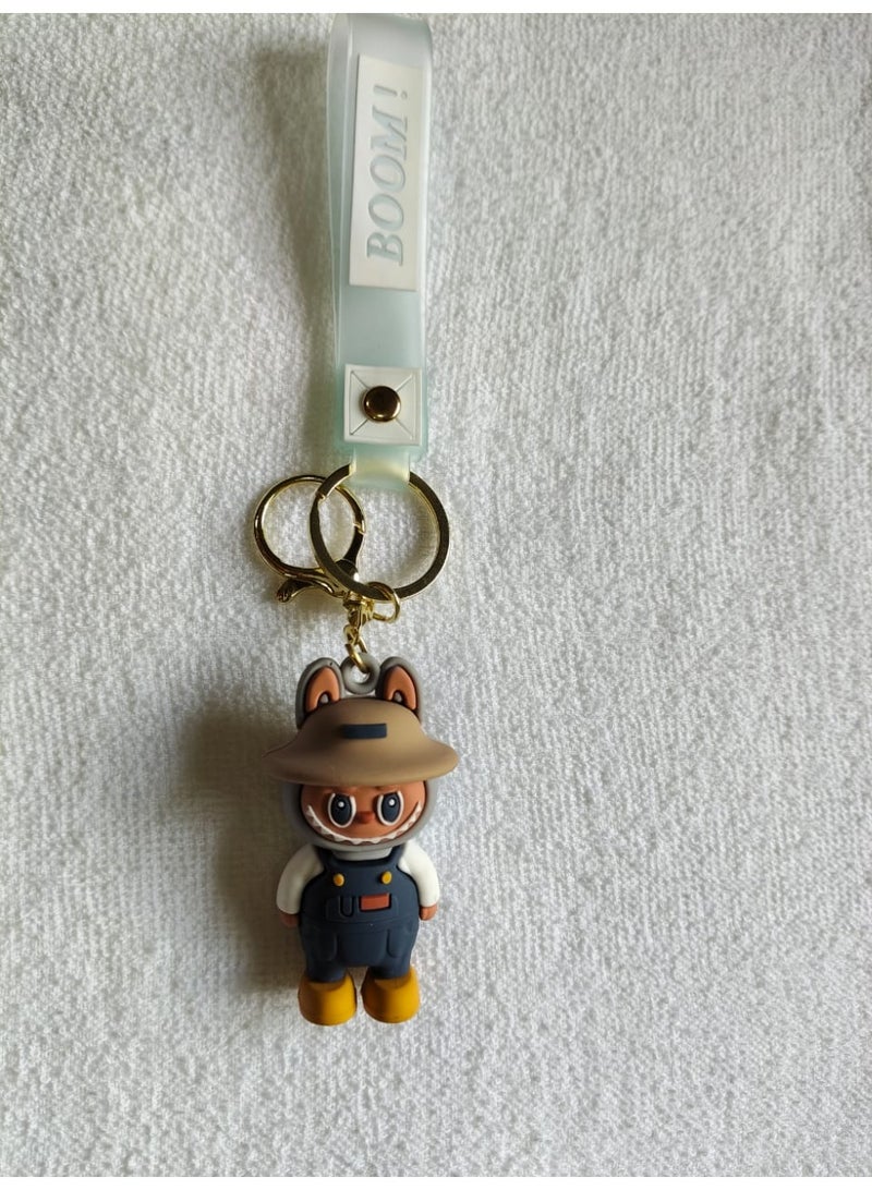Labubu Cartoon Keychain Brown Blue with Soft Silicone Strap Cute Character Bag Pendant Backpack Zipper Keys Gift - Image 1